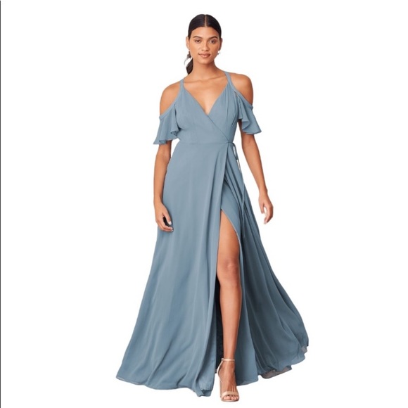 Lulu’s Easy Listening Slate Blue Cold Shoulder Maxi Dress Size Large - Picture 5 of 9